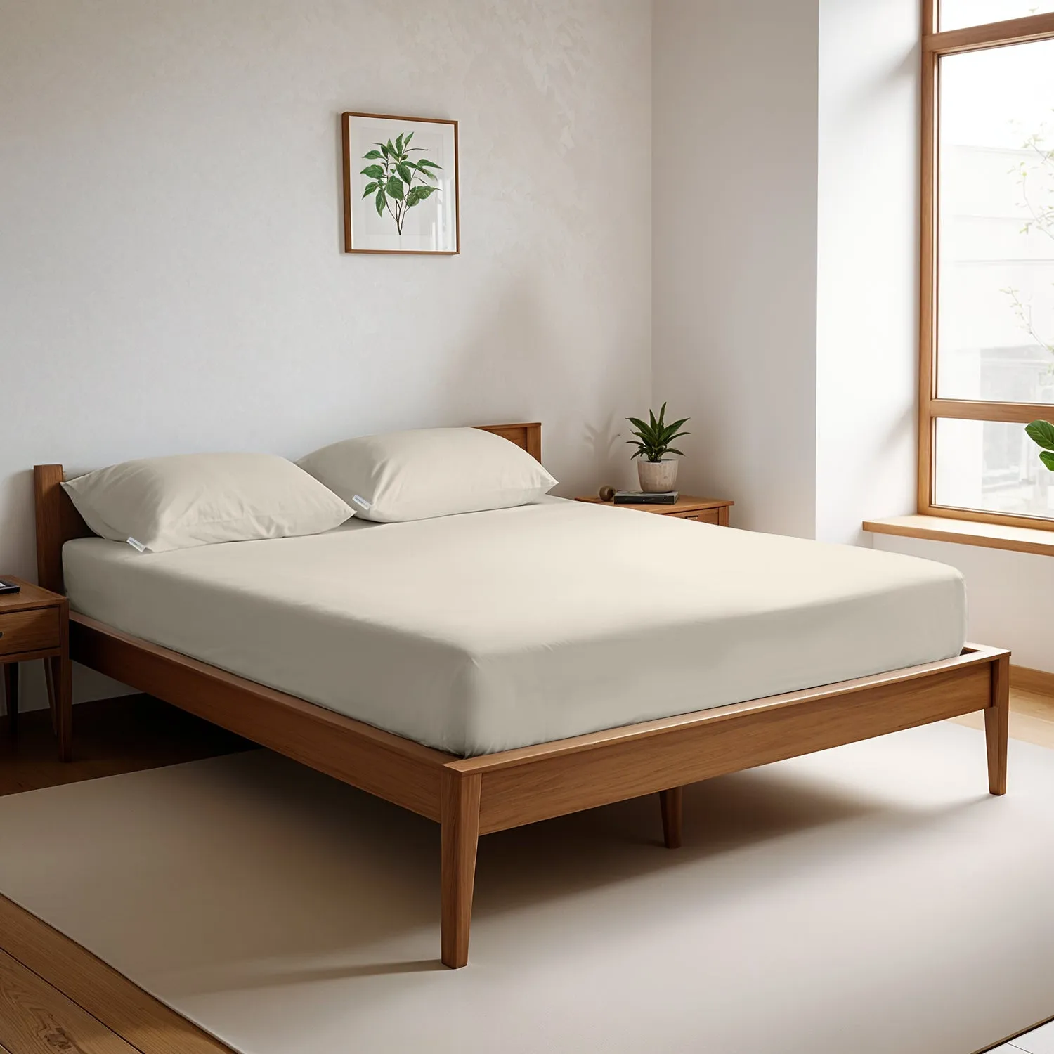 100% Egyptian Cotton 3PC Fitted Sheet 200X200 30CM Cotton Home Sateen Cream