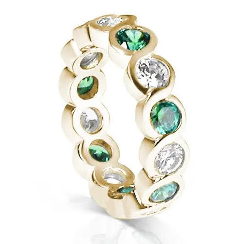 3.20 CT Round Cut Green Emeralds & Diamonds - Eternity Ring