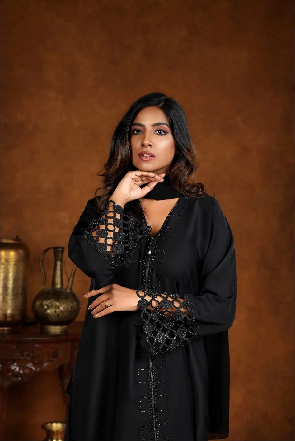 Aaliyah Black Comfort Abaya Full Zip Unique Sleeve Design