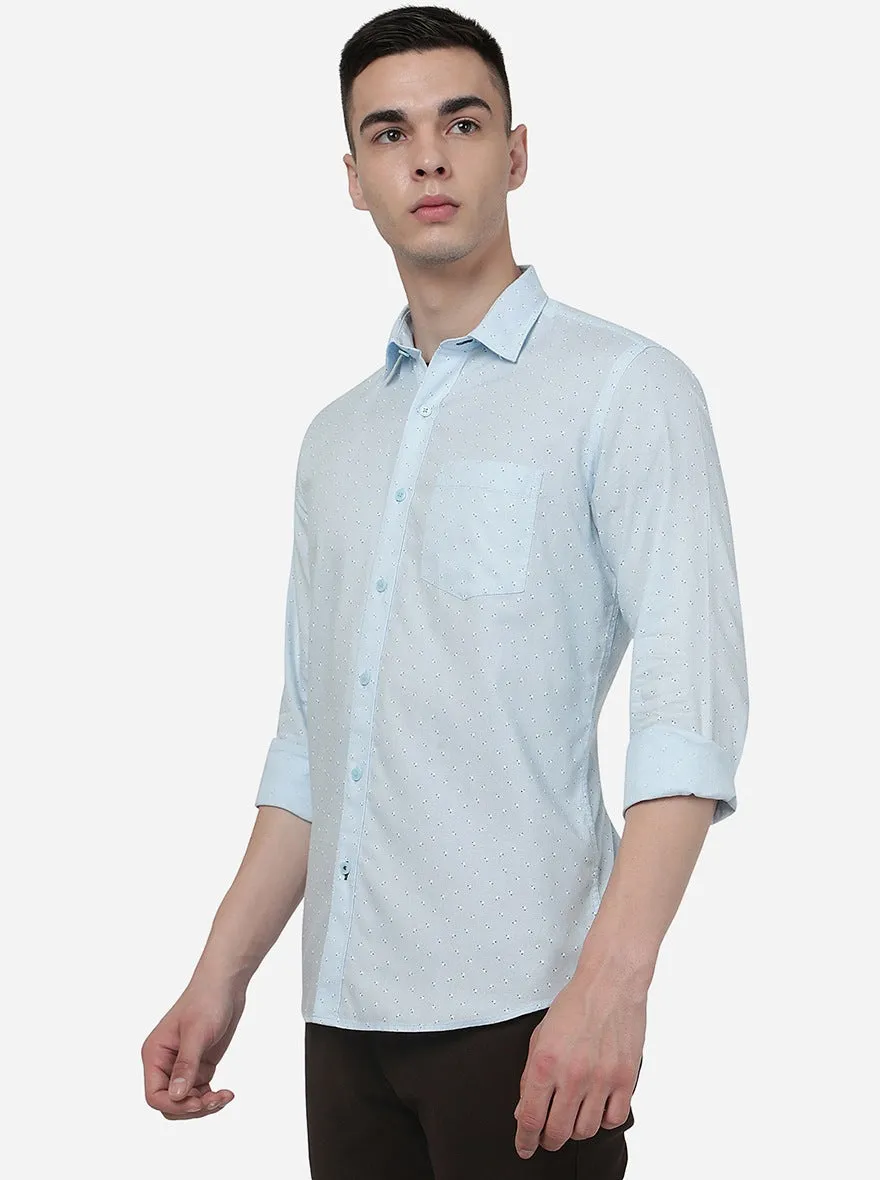 Air Blue Printed Slim Fit Semi Casual Shirt | JadeBlue