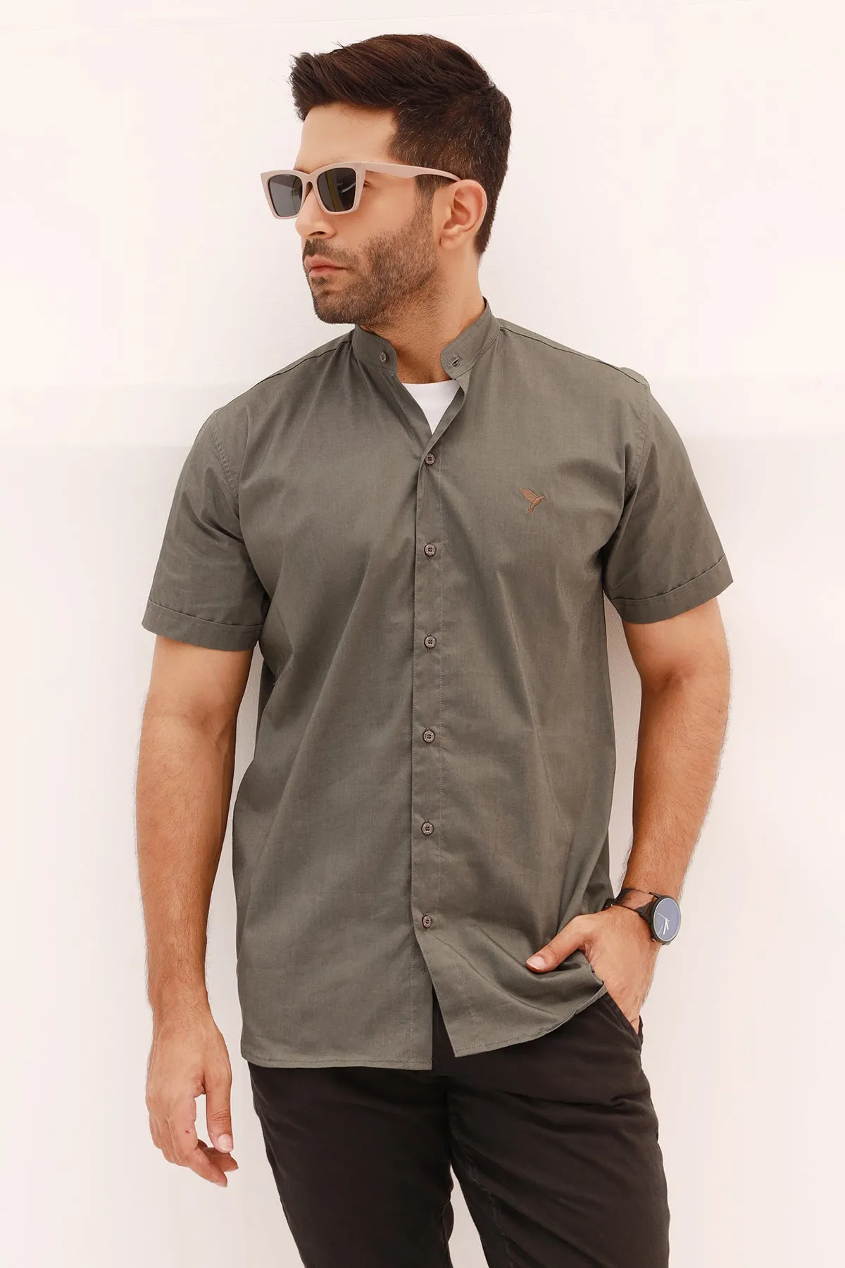 Ash Gray Casual Half Sleeve Shirt - S22 - MS0034R