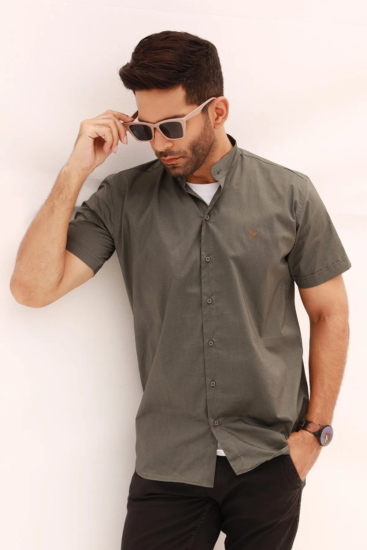Ash Gray Casual Half Sleeve Shirt - S22 - MS0034R