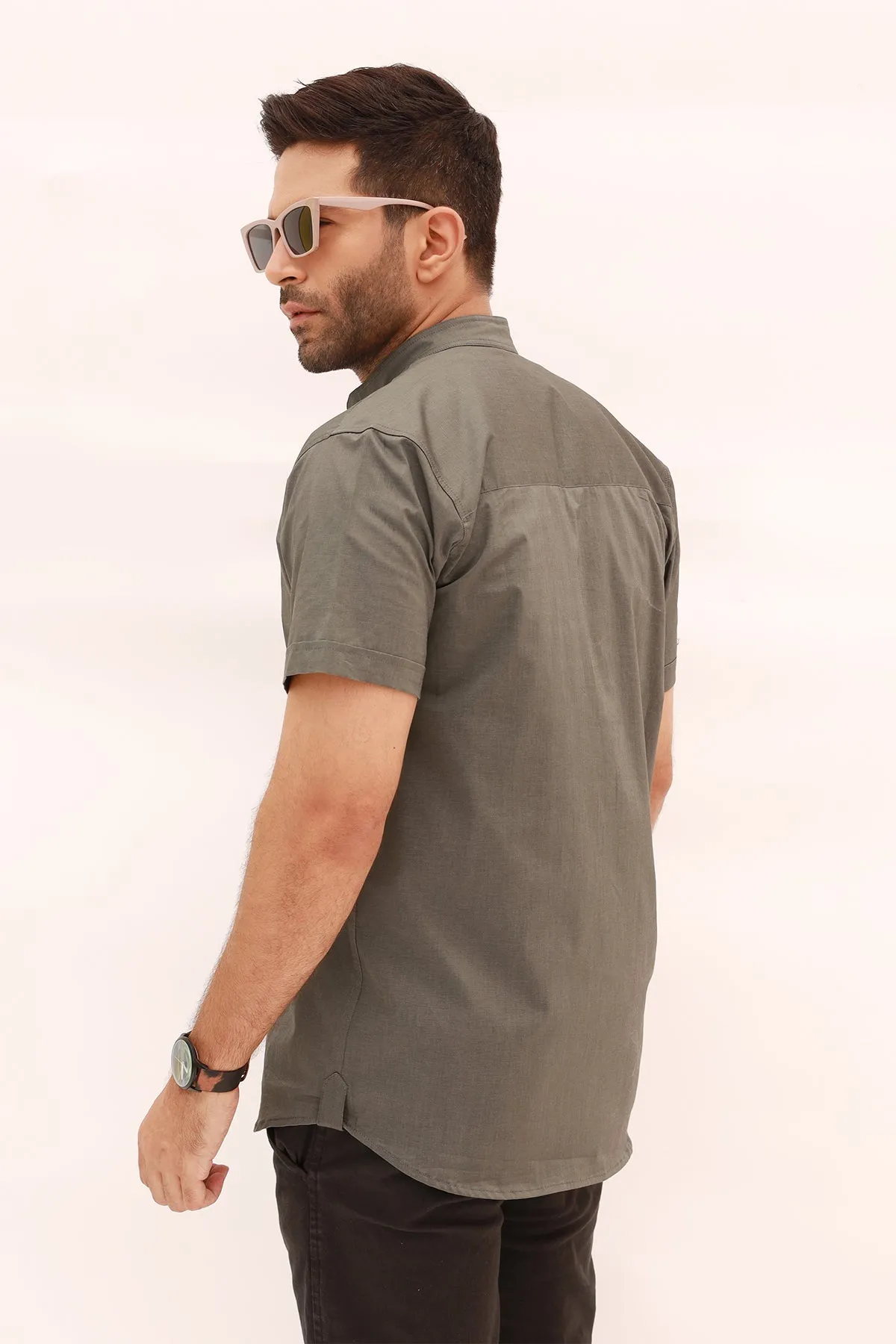 Ash Gray Casual Half Sleeve Shirt - S22 - MS0034R