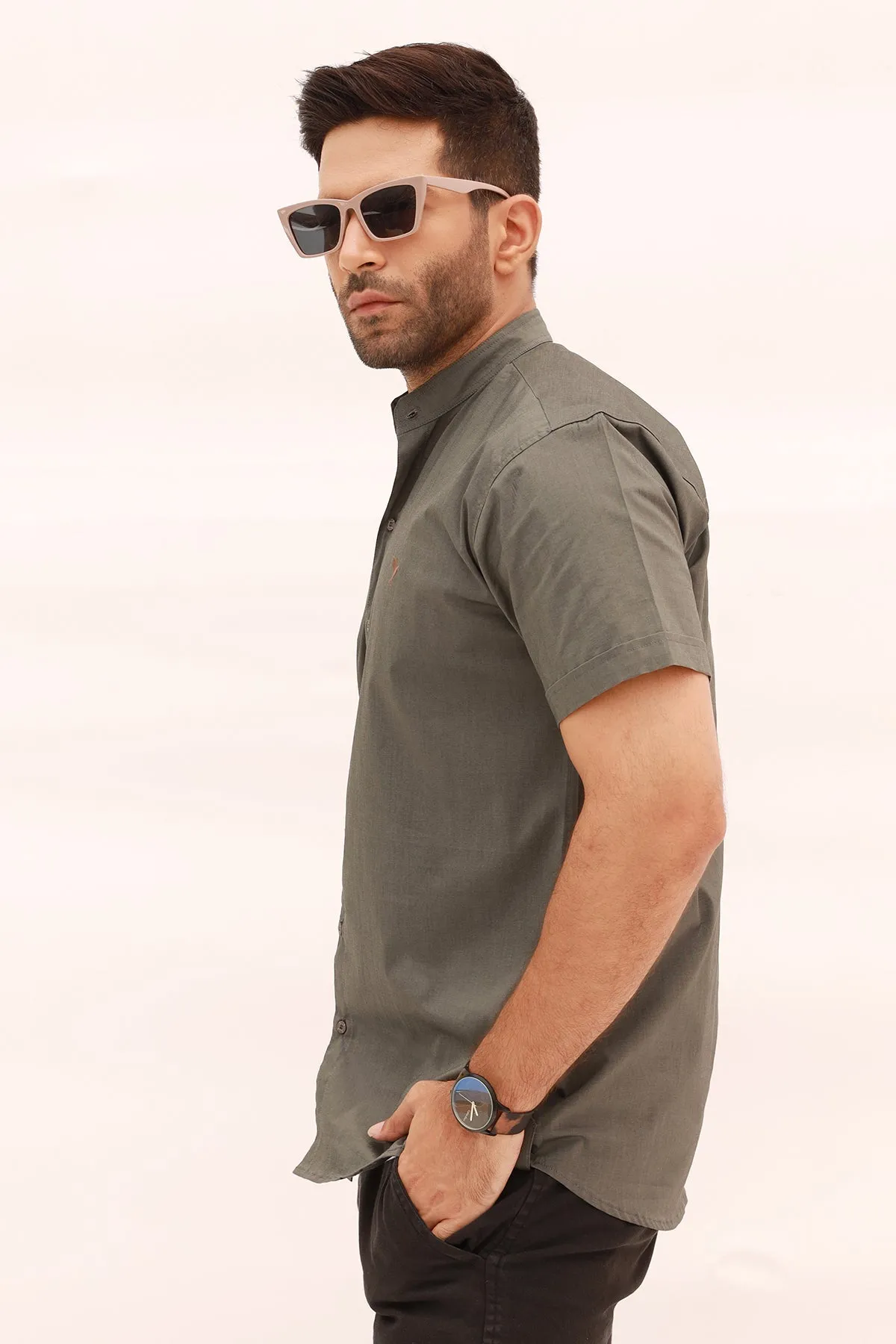 Ash Gray Casual Half Sleeve Shirt - S22 - MS0034R