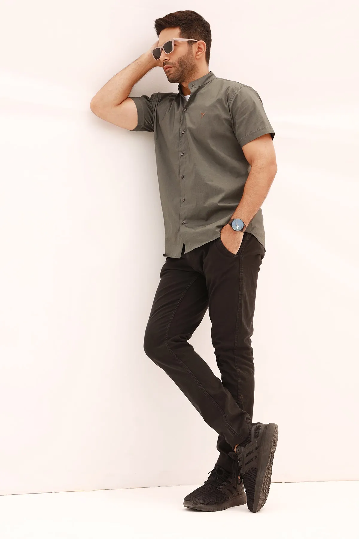 Ash Gray Casual Half Sleeve Shirt - S22 - MS0034R