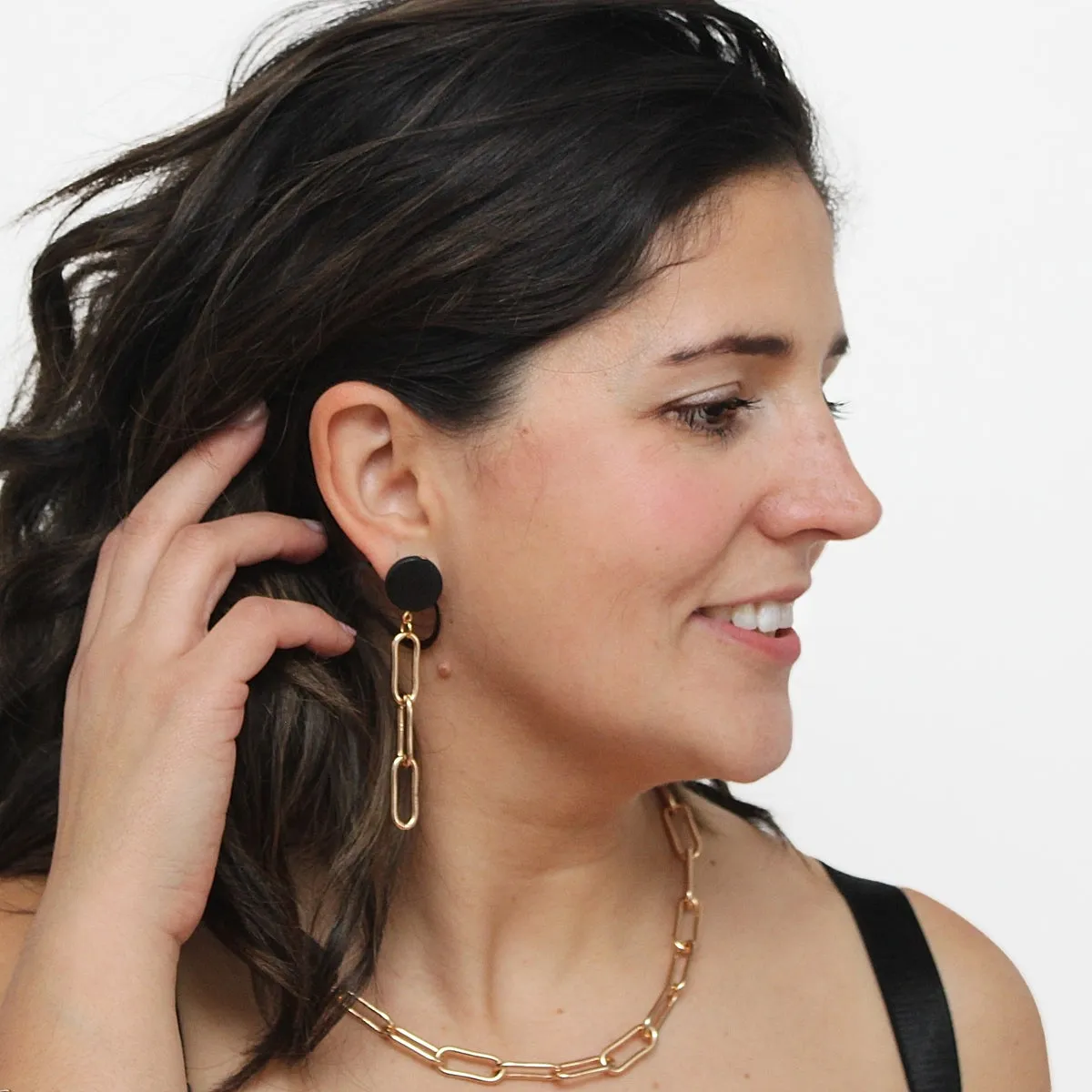 Black Gold Link Dangle Earring