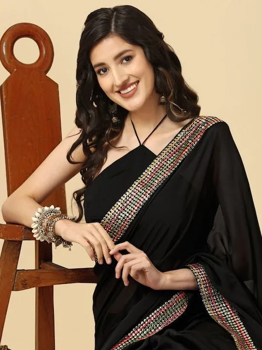 Black Sequinned Silk Blend Saree