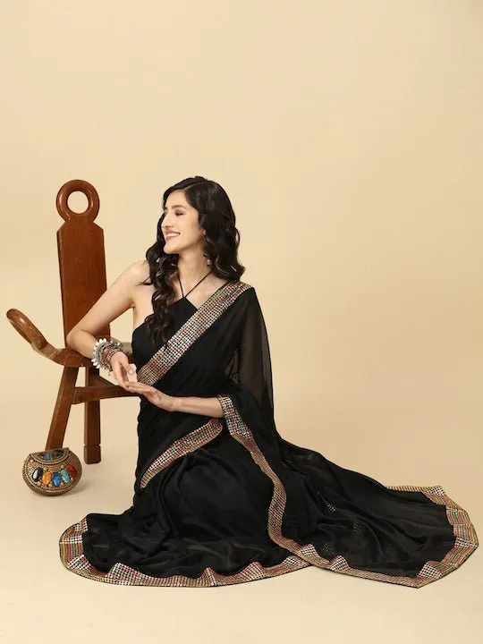 Black Sequinned Silk Blend Saree