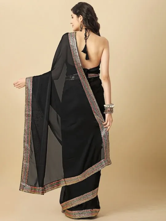 Black Sequinned Silk Blend Saree