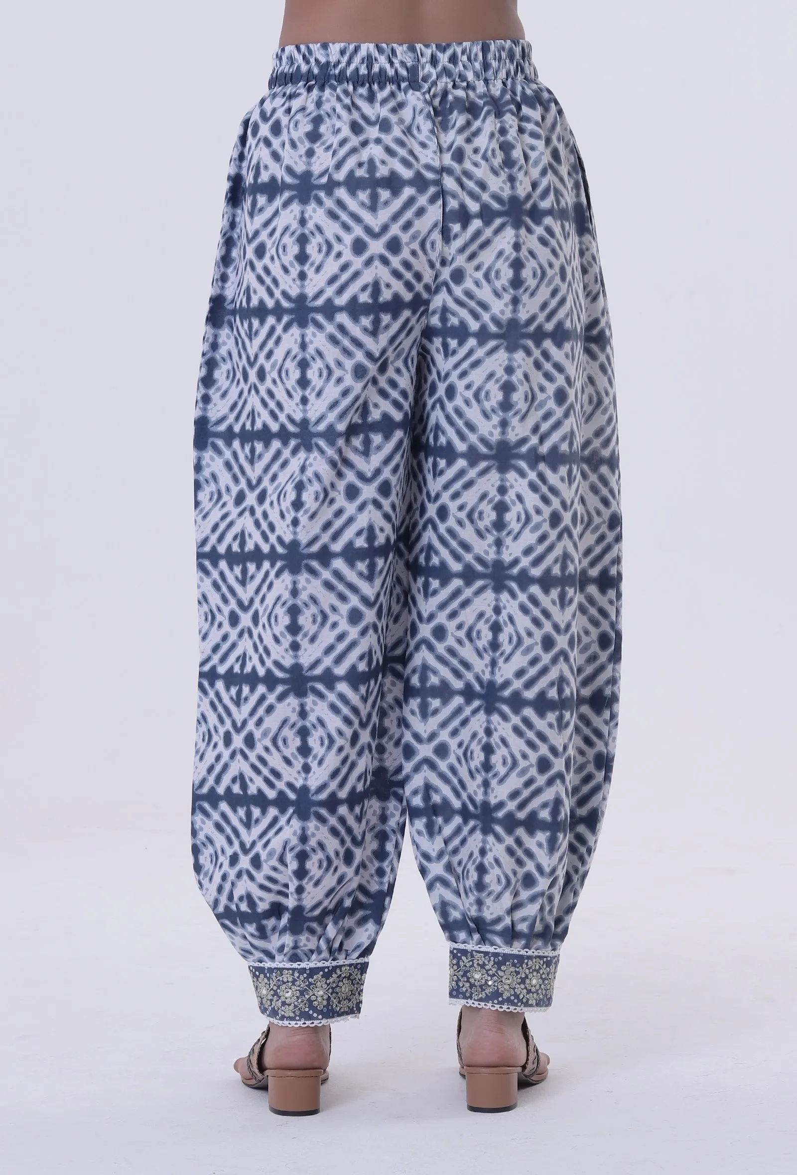 Blue & White Block Printed Cotton Pant