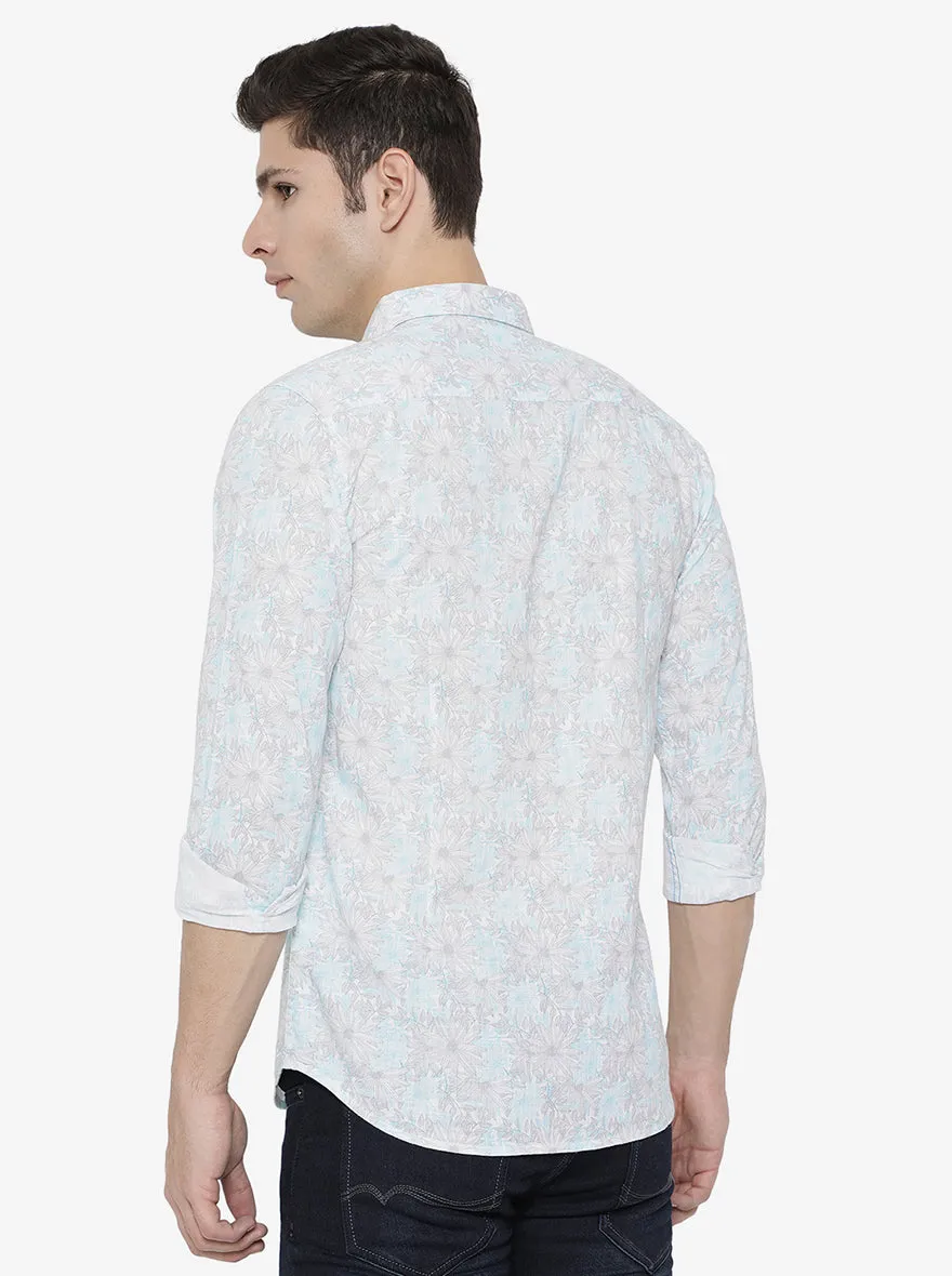 Blue & White Printed Slim Fit Semi Casual Shirt | JadeBlue
