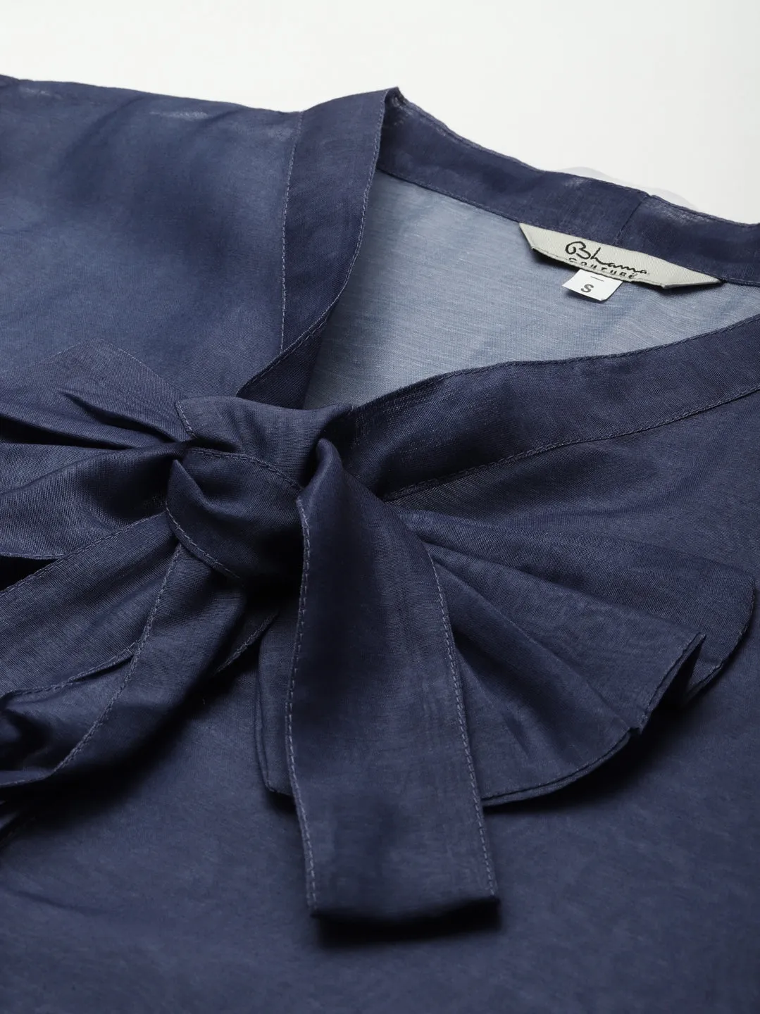 Blue Printed Sleeve Front Open Top