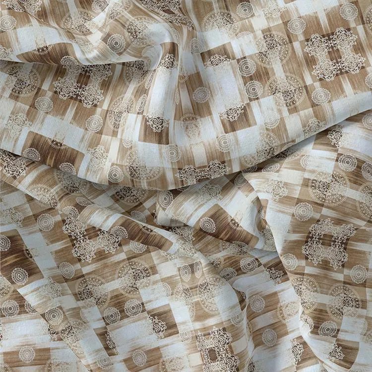Checkered Pattern With Decorative Motifs Digital Printed Fabric - Muslin