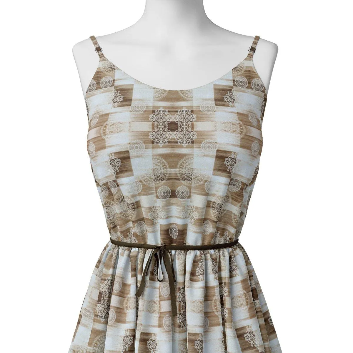 Checkered Pattern With Decorative Motifs Digital Printed Fabric - Muslin