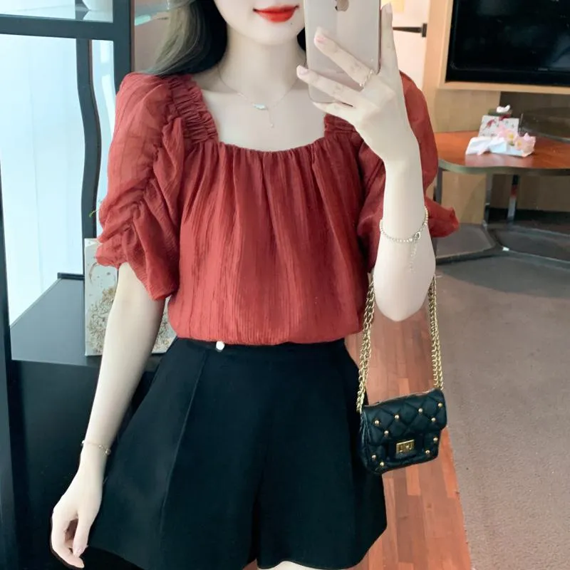 Chiffon Pullover Square Collar Blouse