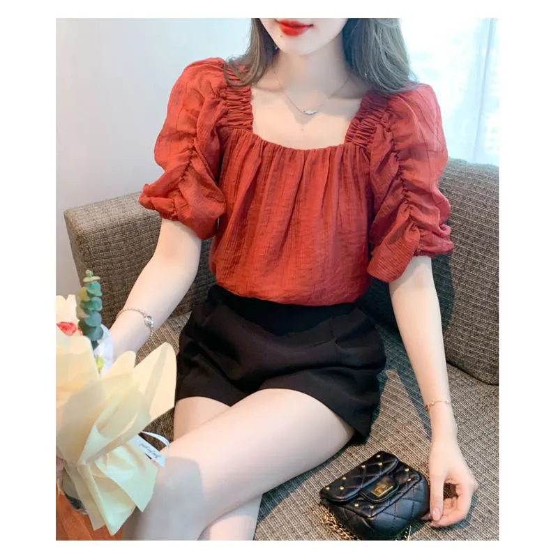Chiffon Pullover Square Collar Blouse