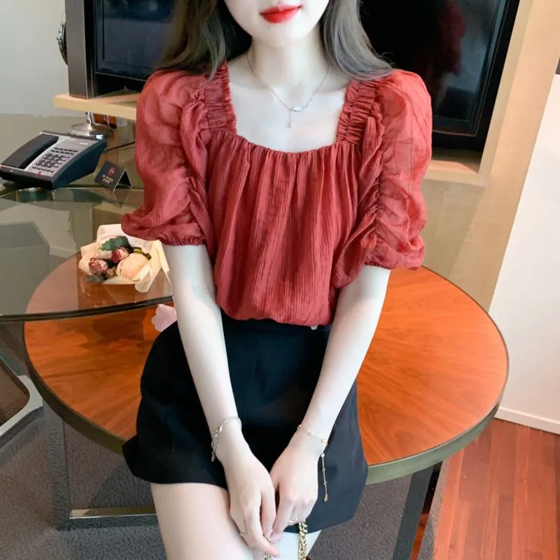 Chiffon Pullover Square Collar Blouse