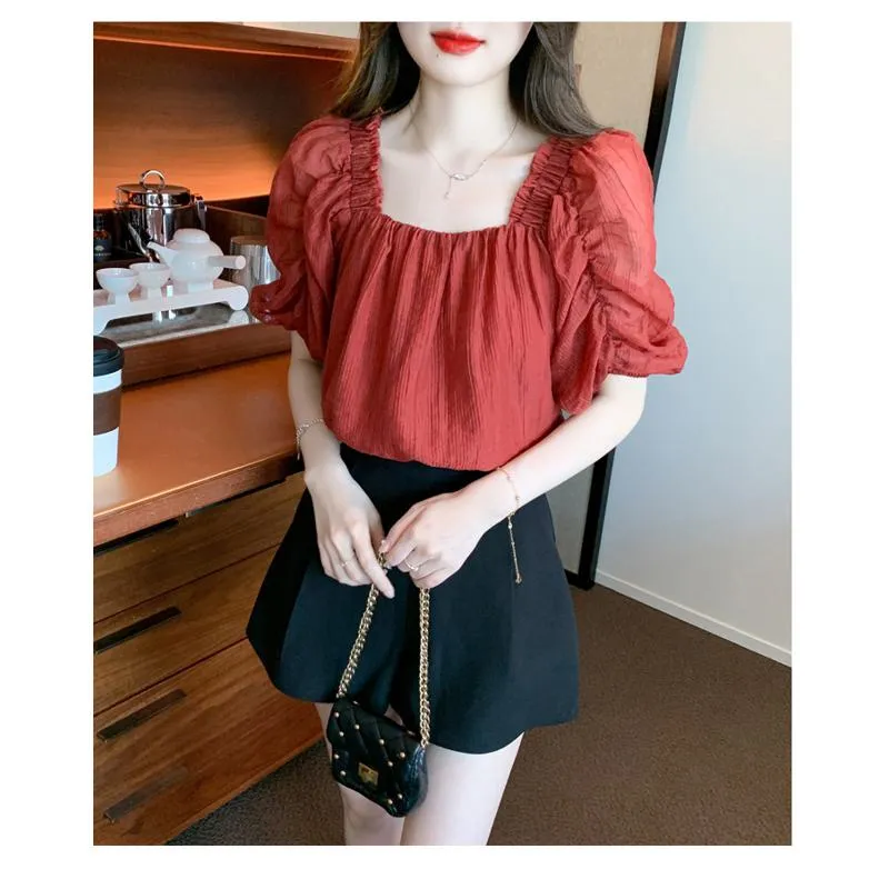 Chiffon Pullover Square Collar Blouse