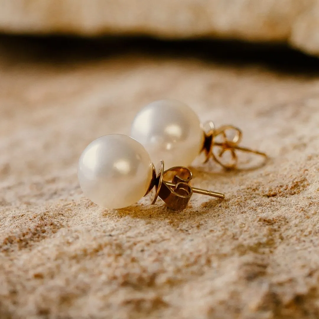 Classic Studs Australian South Sea Cygnet Bay Round 10.5mm B1 18ct White Gold
