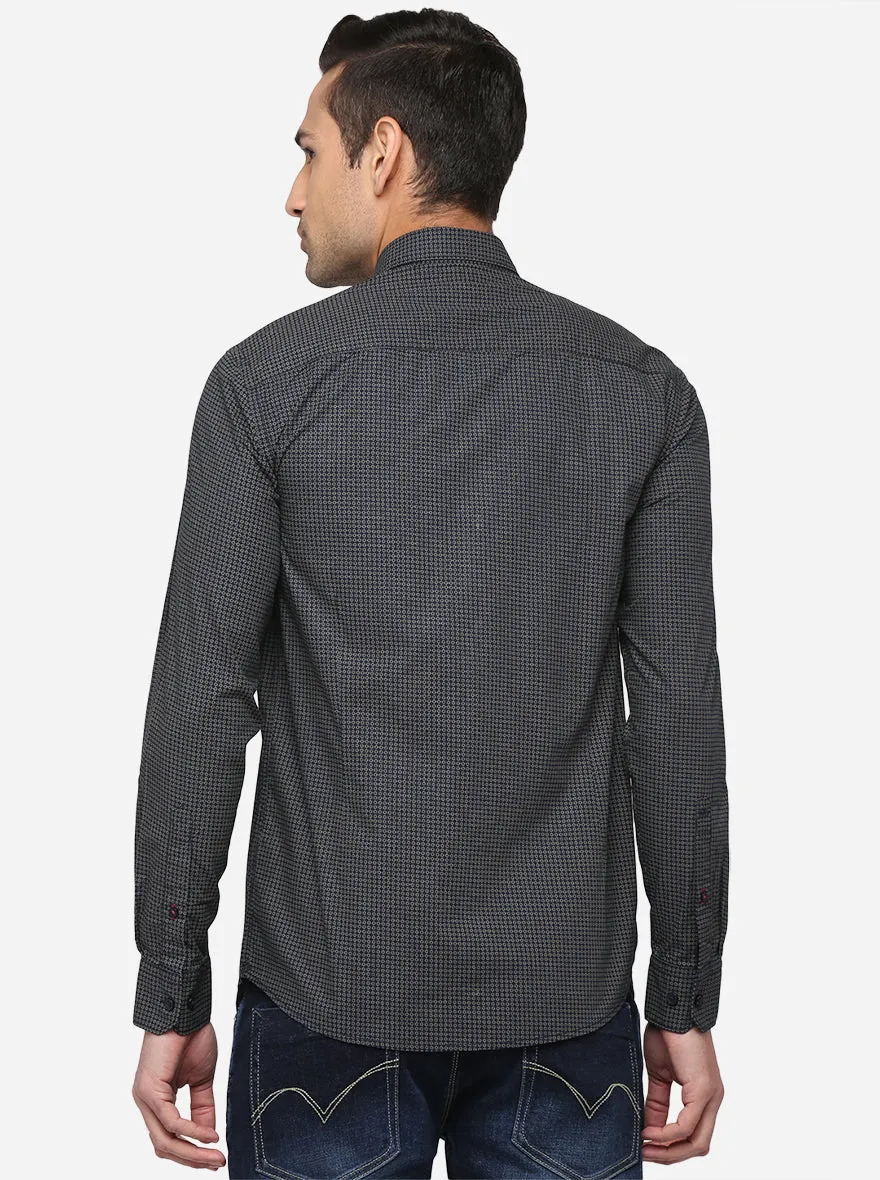 Dress Blue Printed Slim Fit Casual Shirt | JadeBlue