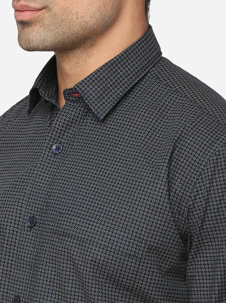 Dress Blue Printed Slim Fit Casual Shirt | JadeBlue