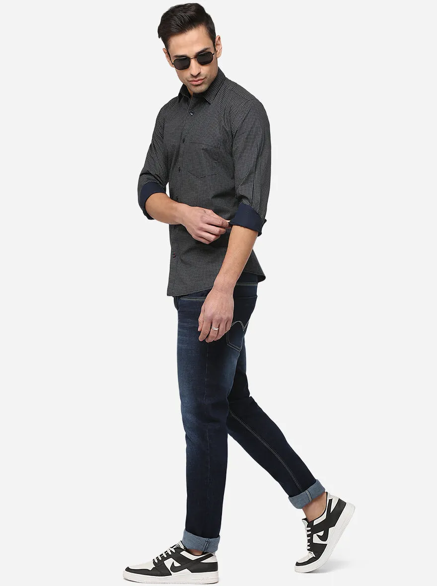 Dress Blue Printed Slim Fit Casual Shirt | JadeBlue