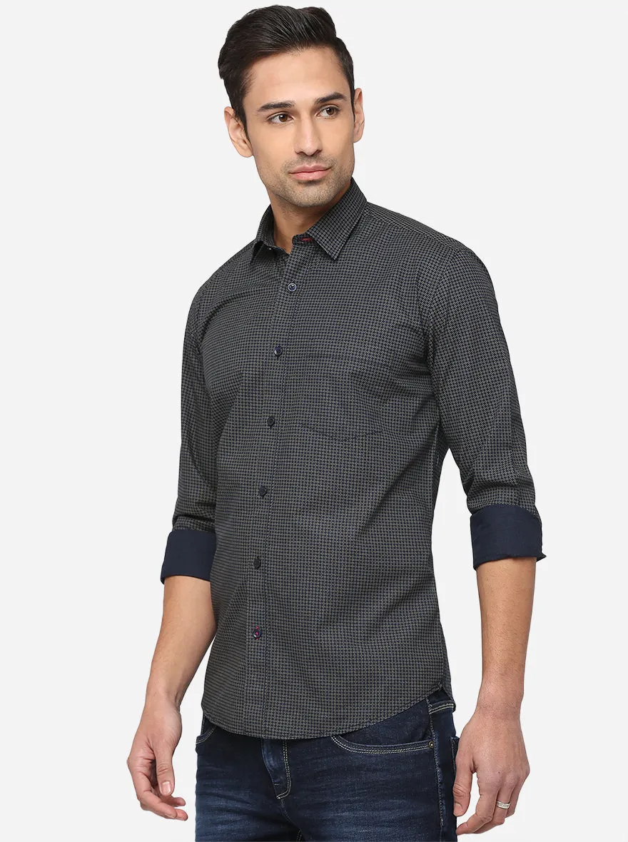 Dress Blue Printed Slim Fit Casual Shirt | JadeBlue