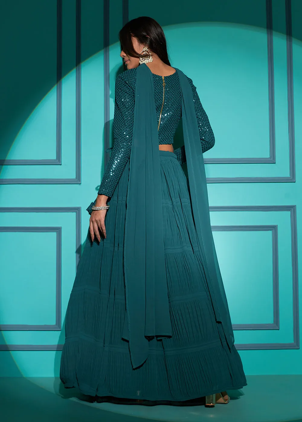 Exquisite Green Georgette Wedding Party Lehenga Choli