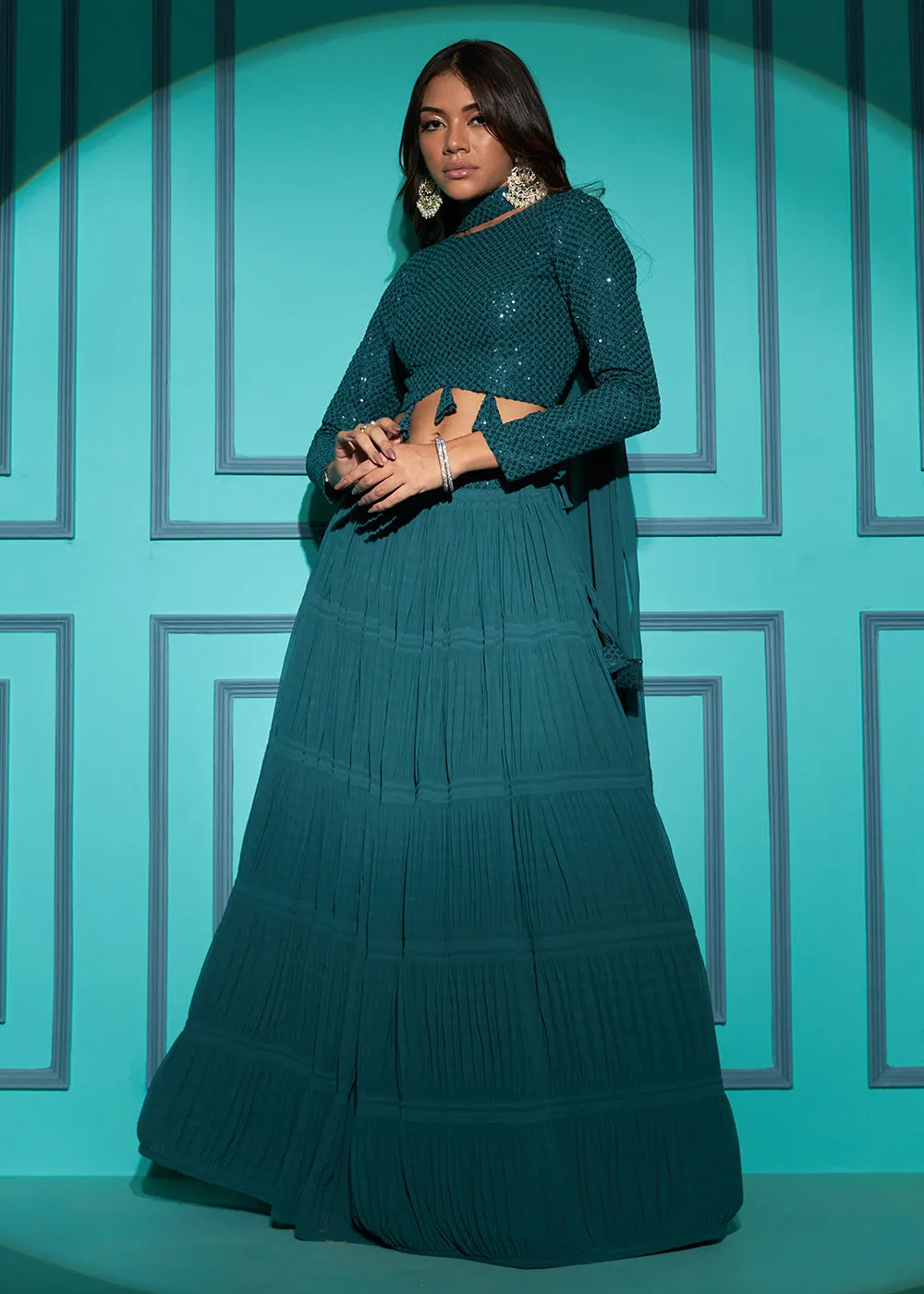 Exquisite Green Georgette Wedding Party Lehenga Choli