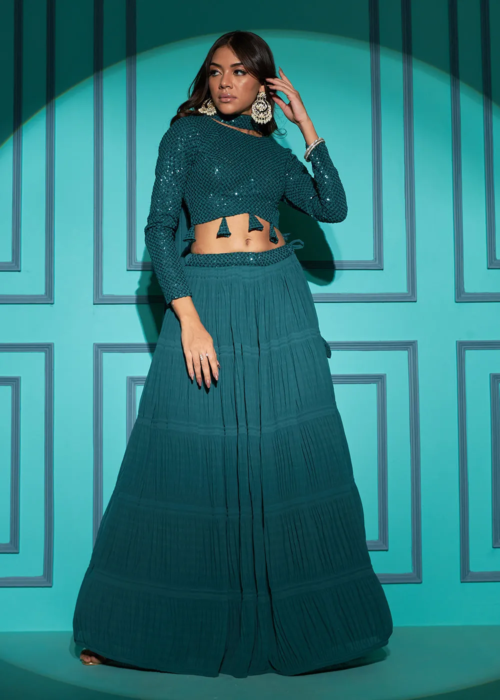 Exquisite Green Georgette Wedding Party Lehenga Choli