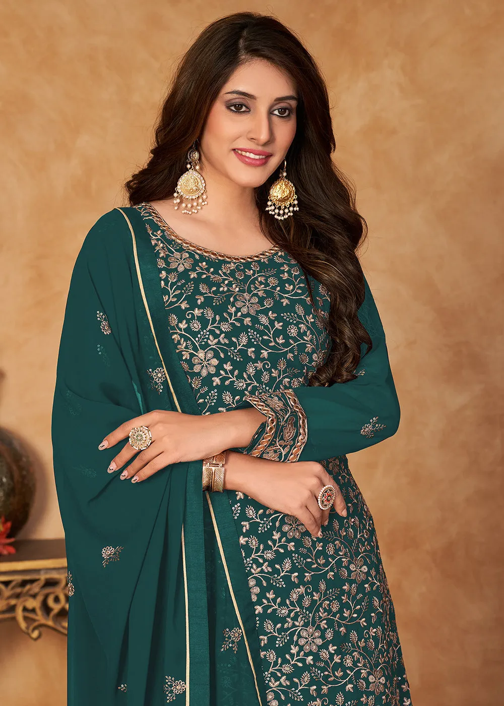 Fantastic Rama Green Embroidered Ceremonial Gharara Suit