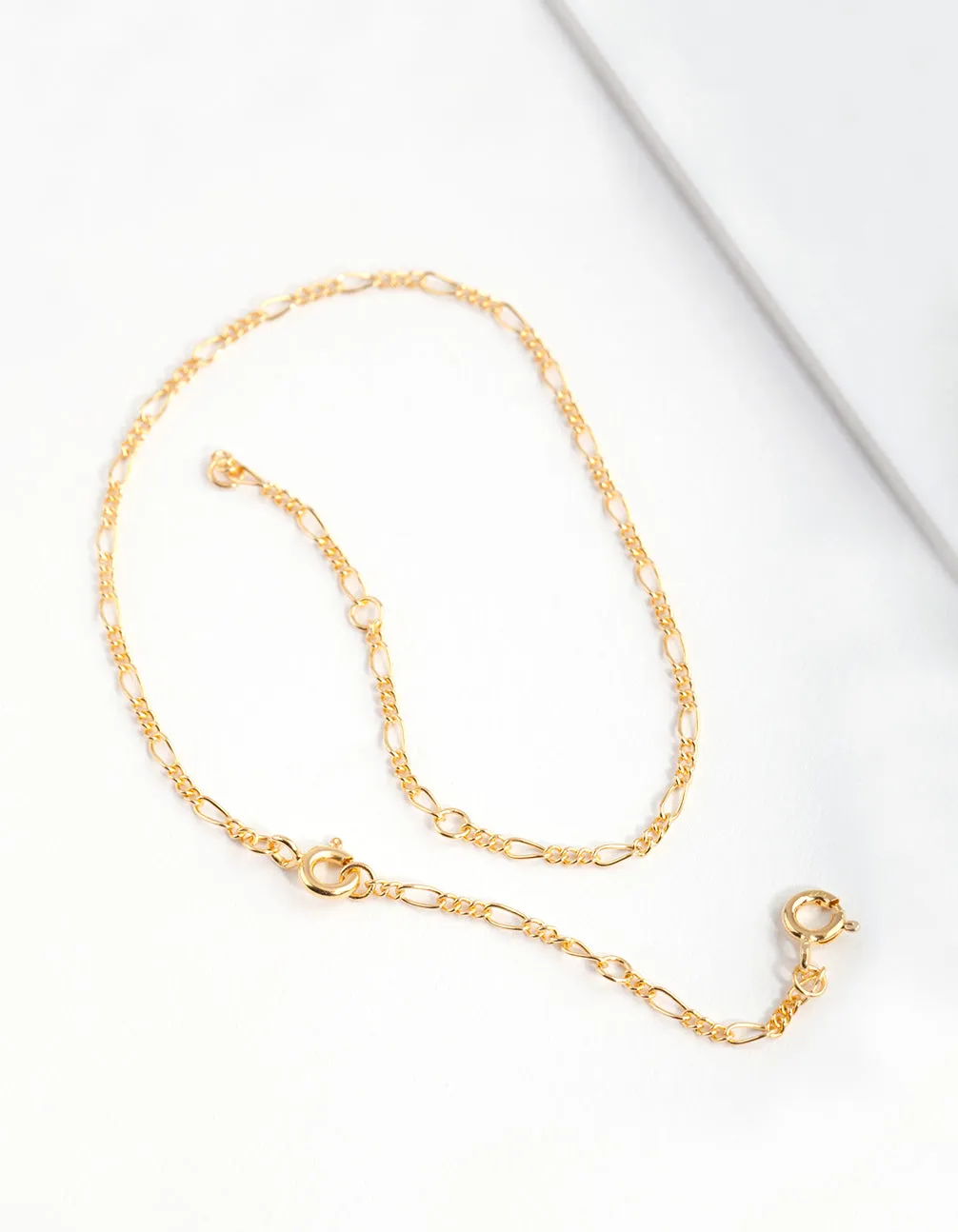 Gold Plated Sterling Silver Figaro Chain Bracelet Anklet