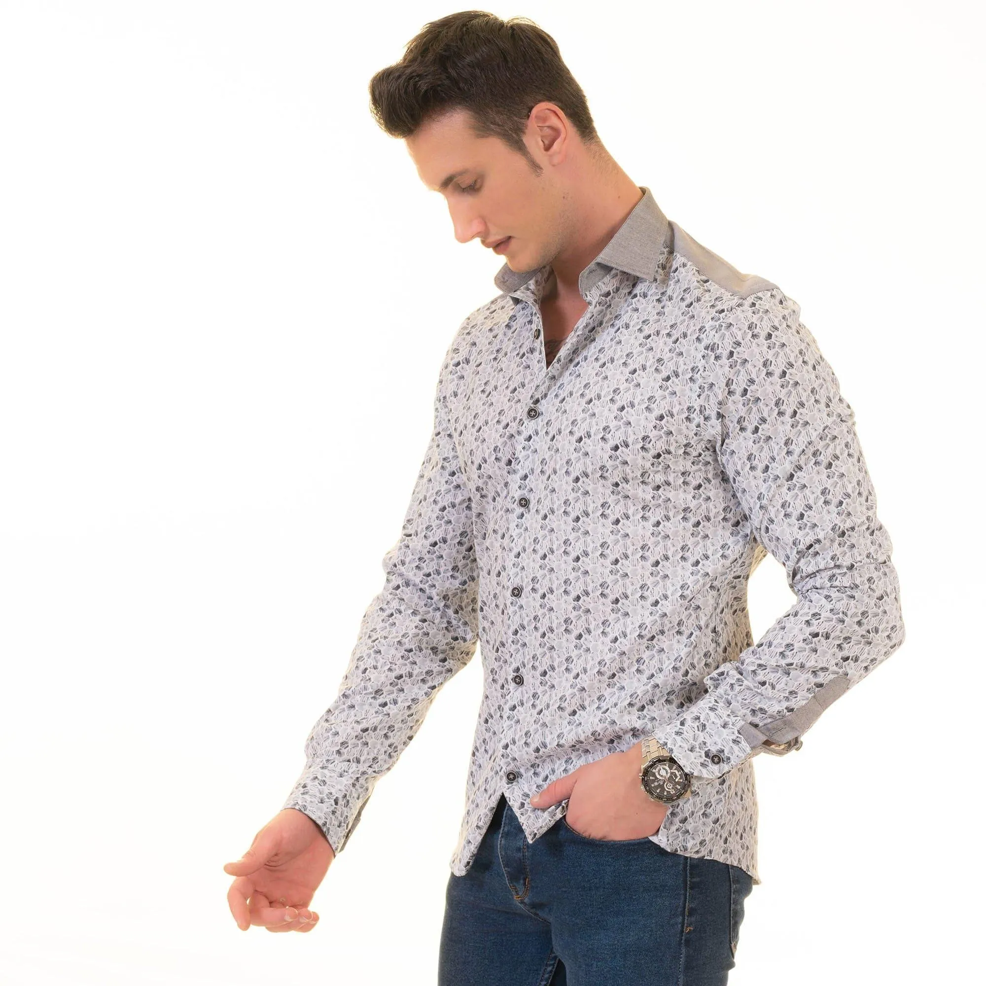 Gravity Homme Men's Long Sleeve Button Down / Positano Gray S6