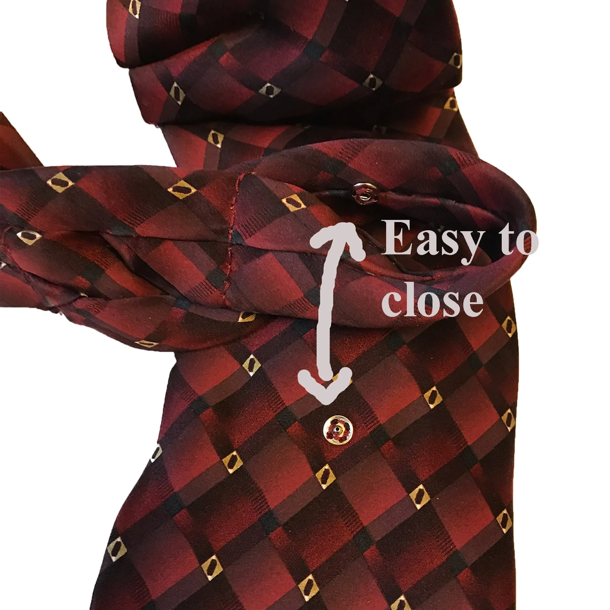 Handmade Red and Gold Silk Women's Necktie - Plaid Design, Upcycled
