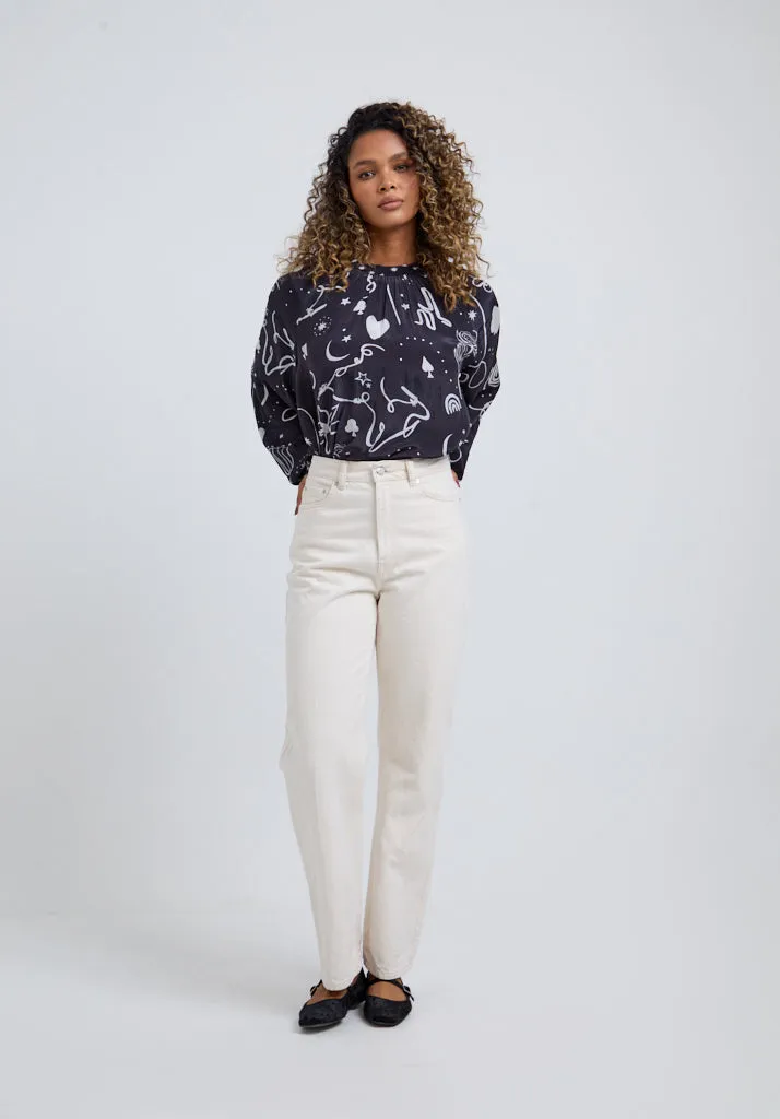 Helena Bow Detail Spellbound Print Blouse In Black