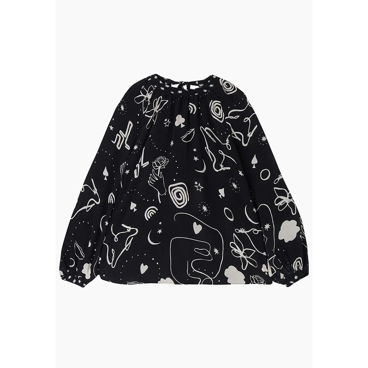 Helena Bow Detail Spellbound Print Blouse In Black