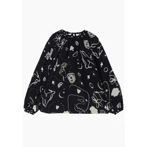Helena Bow Detail Spellbound Print Blouse In Black