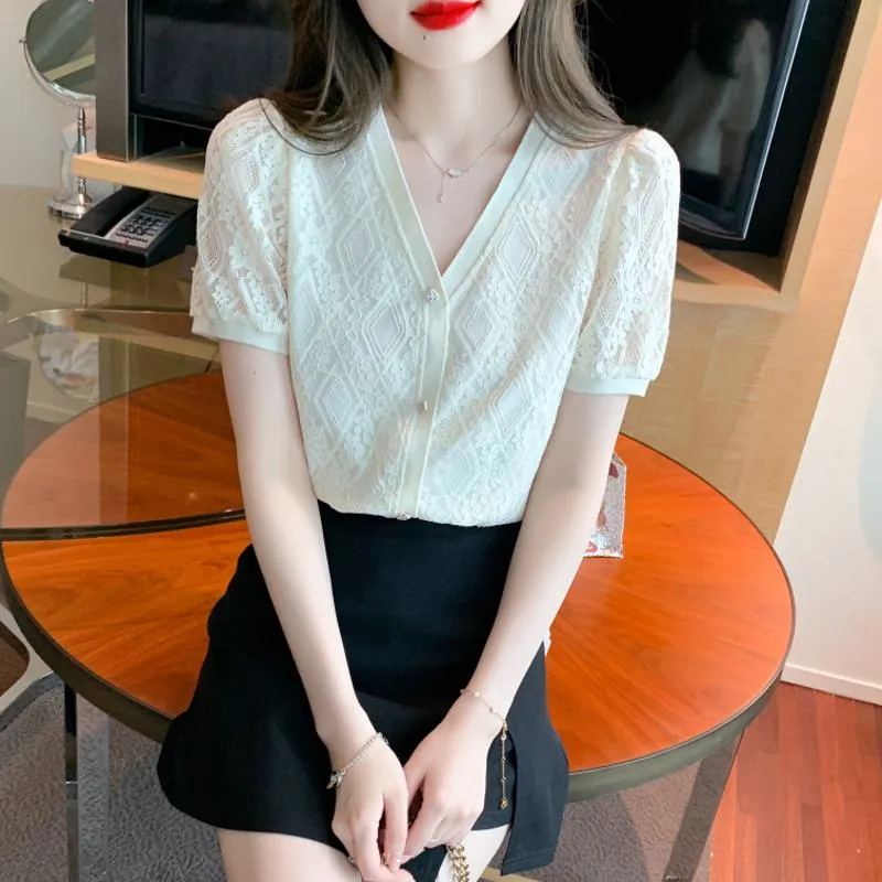Hollowed-Out Lace Blouse