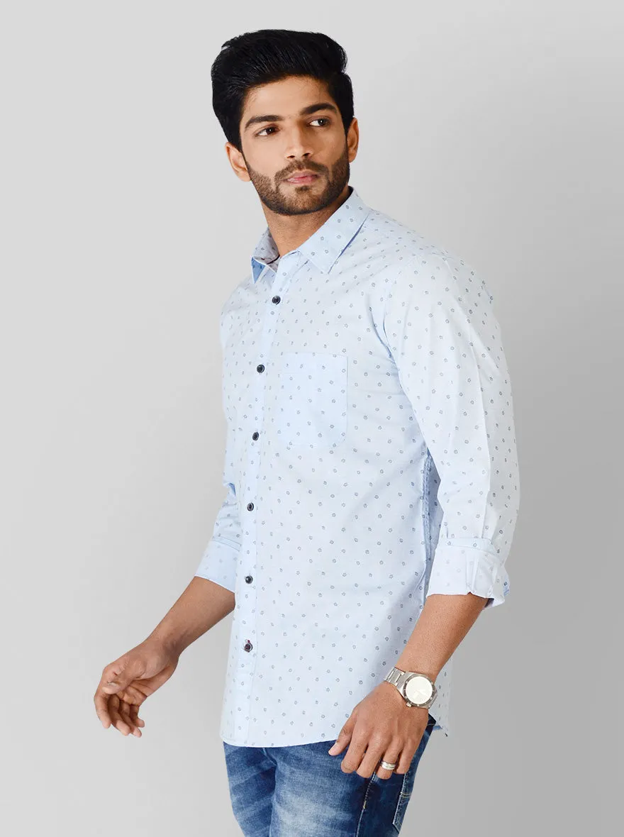 Ice Blue Printed Slim Fit Casual Shirt | JadeBlue