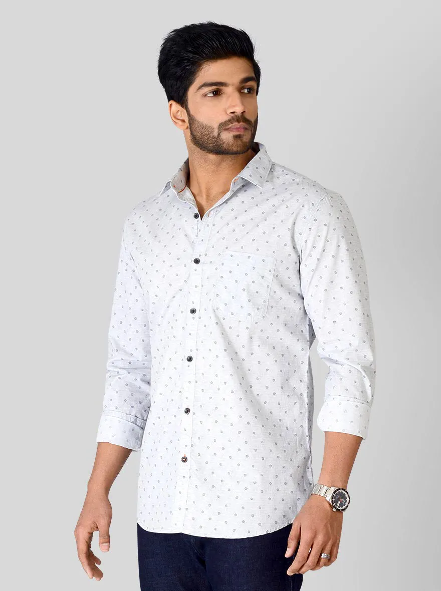 Ice Grey Printed Slim Fit Casual Shirt | JadeBlue