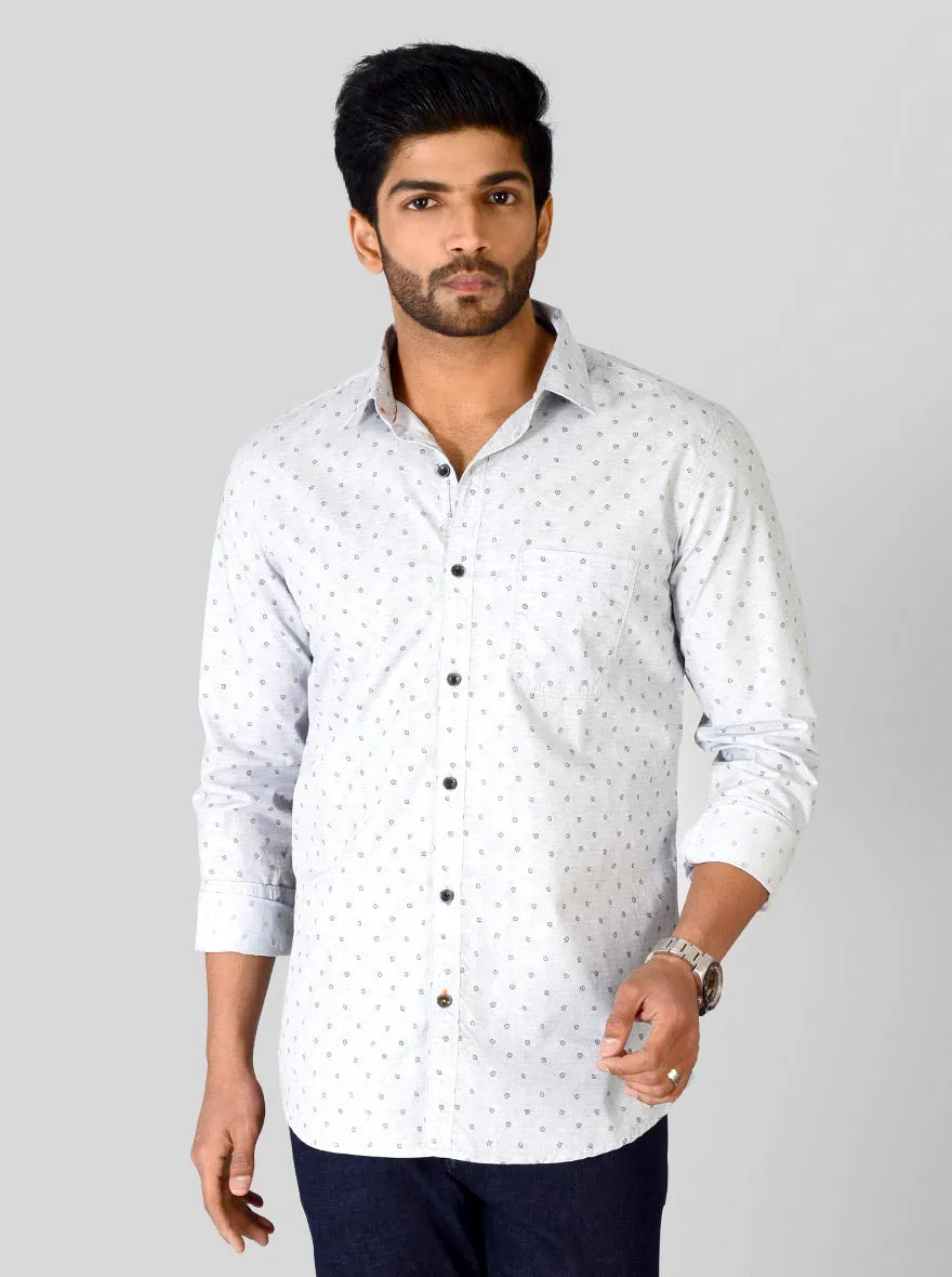 Ice Grey Printed Slim Fit Casual Shirt | JadeBlue