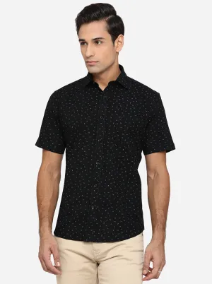 Jet Black Printed Slim Fit Casual Shirt | JadeBlue