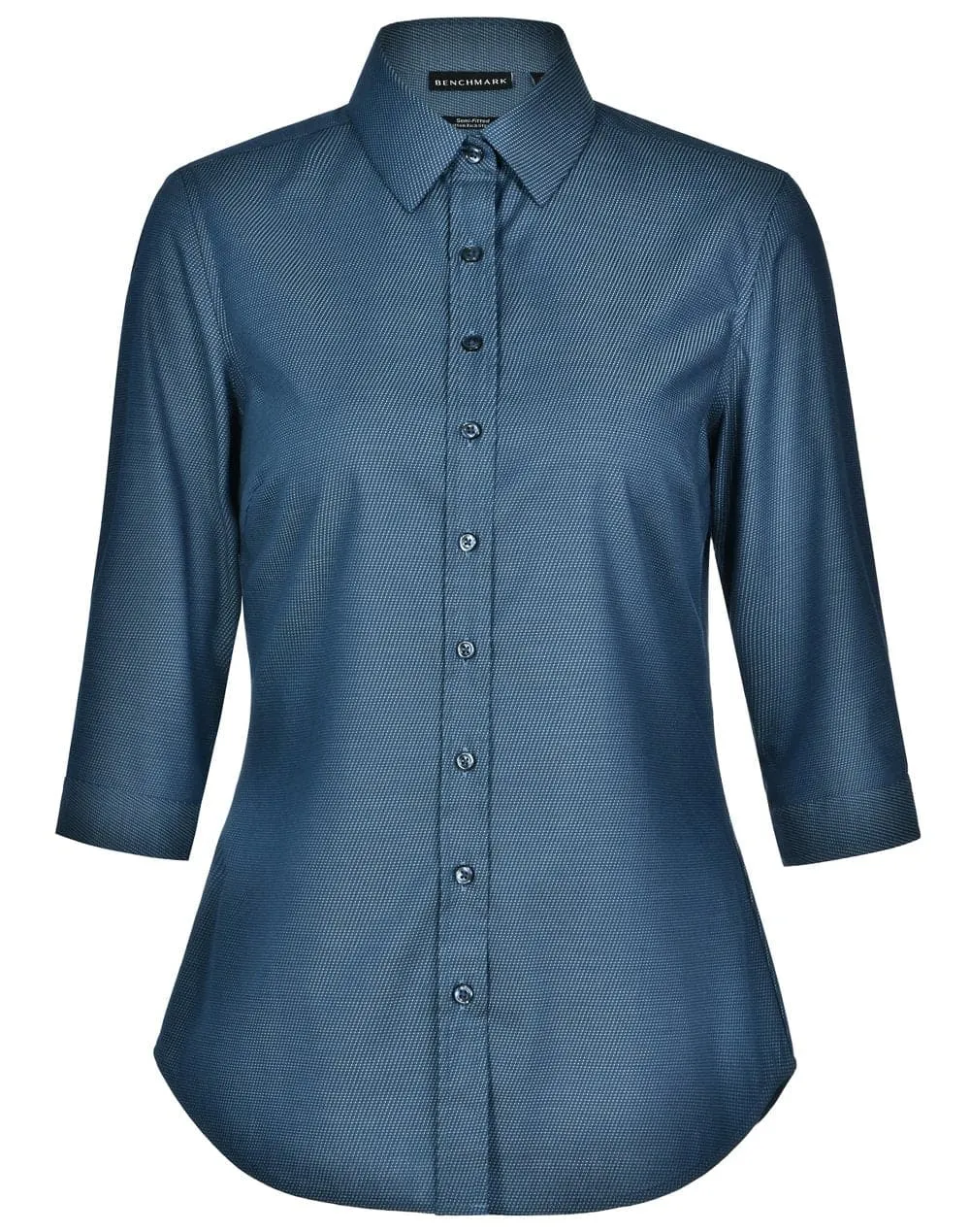 Ladies Dot Jacquard Stretch 3/4 Sleeve Ascot Shirt M8400Q