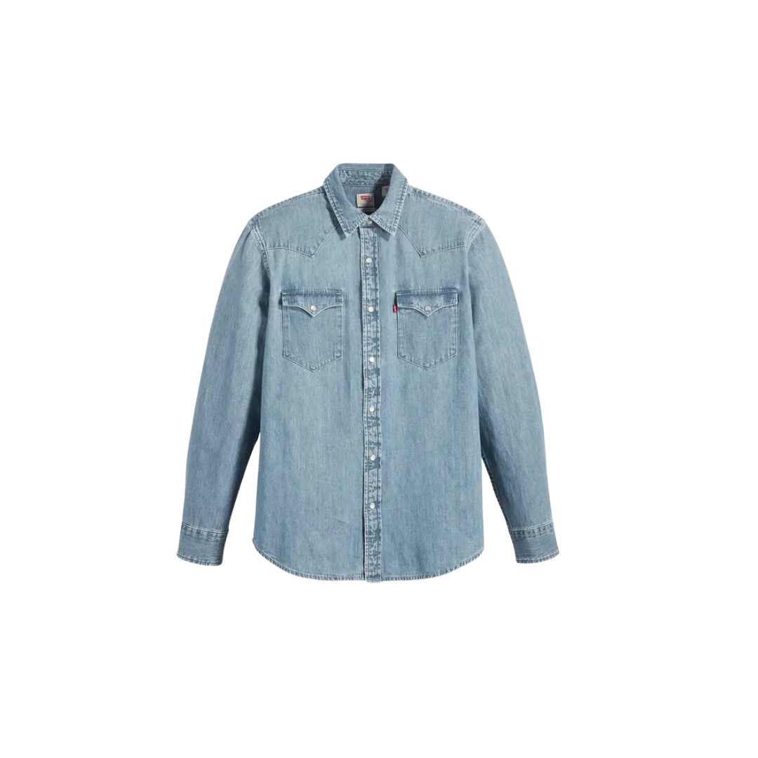 Levi Strauss Men's Classic Western Standard Fit Indigo Stone Wash Blue Shirt