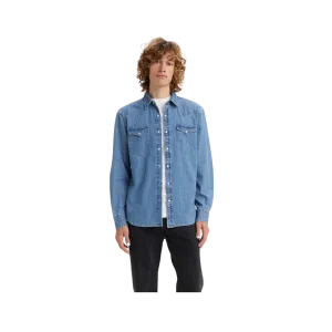 Levi Strauss Men's Classic Western Standard Fit Indigo Stone Wash Blue Shirt