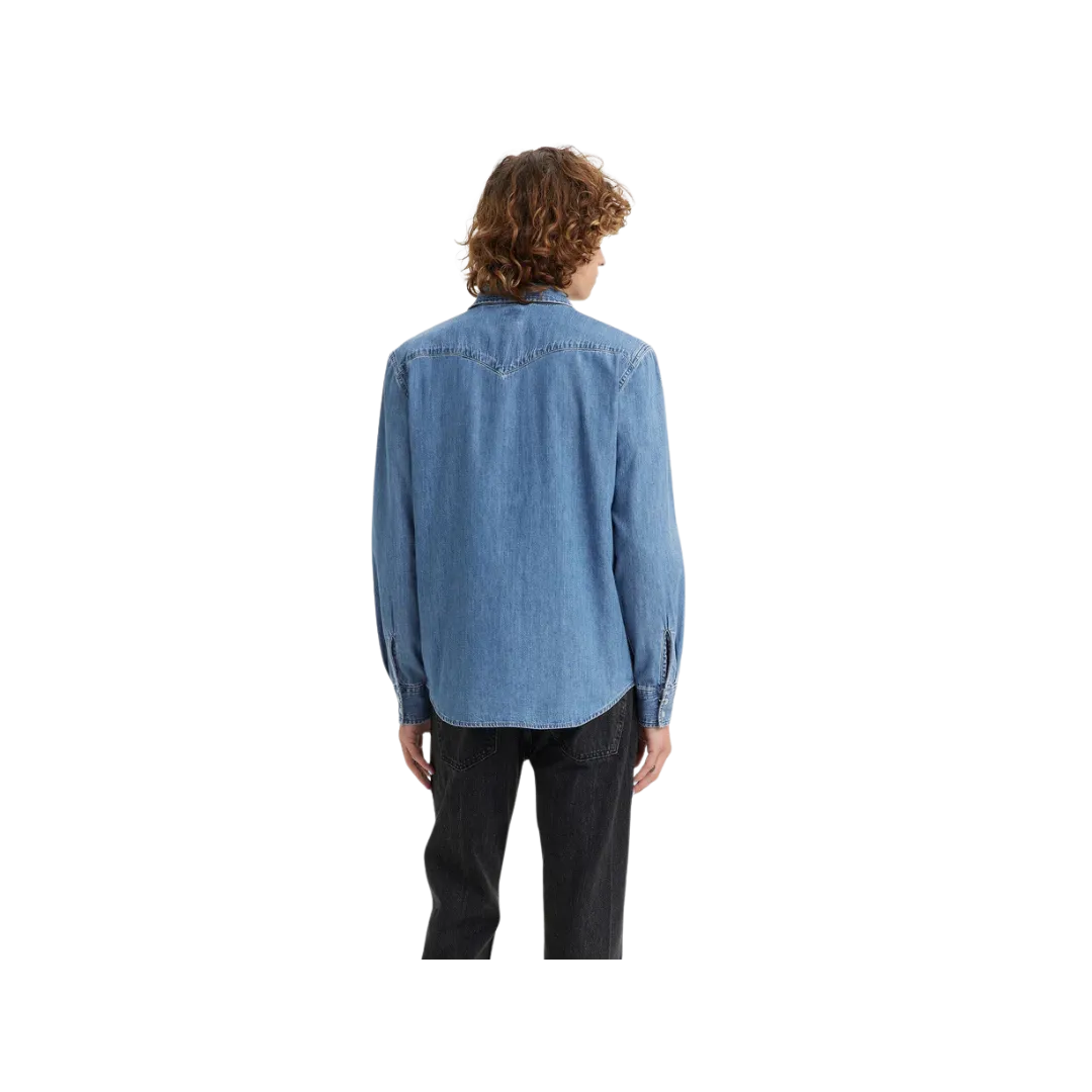 Levi Strauss Men's Classic Western Standard Fit Indigo Stone Wash Blue Shirt