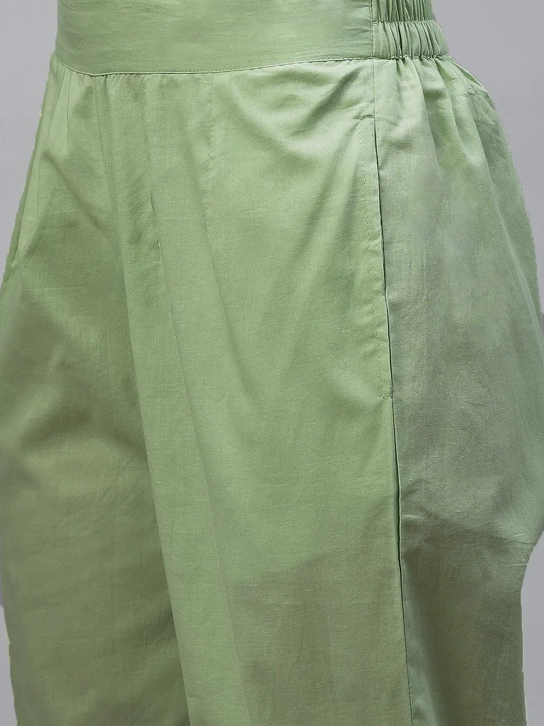 Light Green Hand Painted Floral Anarkali Kurta Pant Set With Dupatta