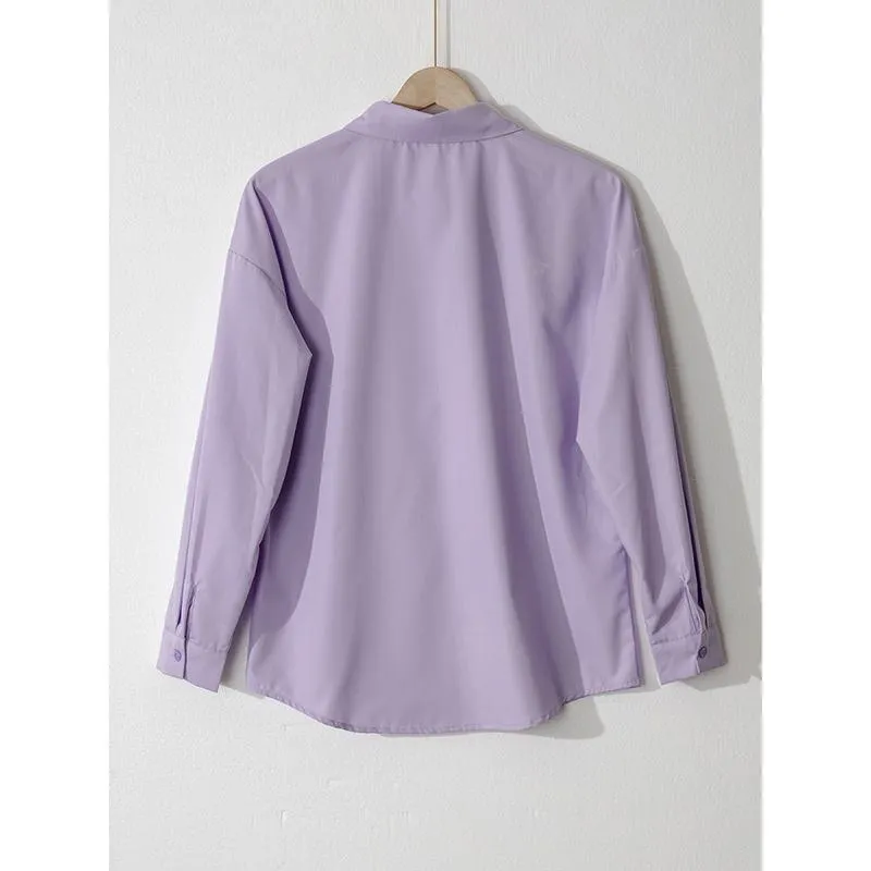 Loose Fit Long Sleeve Purple Outerwear Sun Protection Thin Casual Shirt