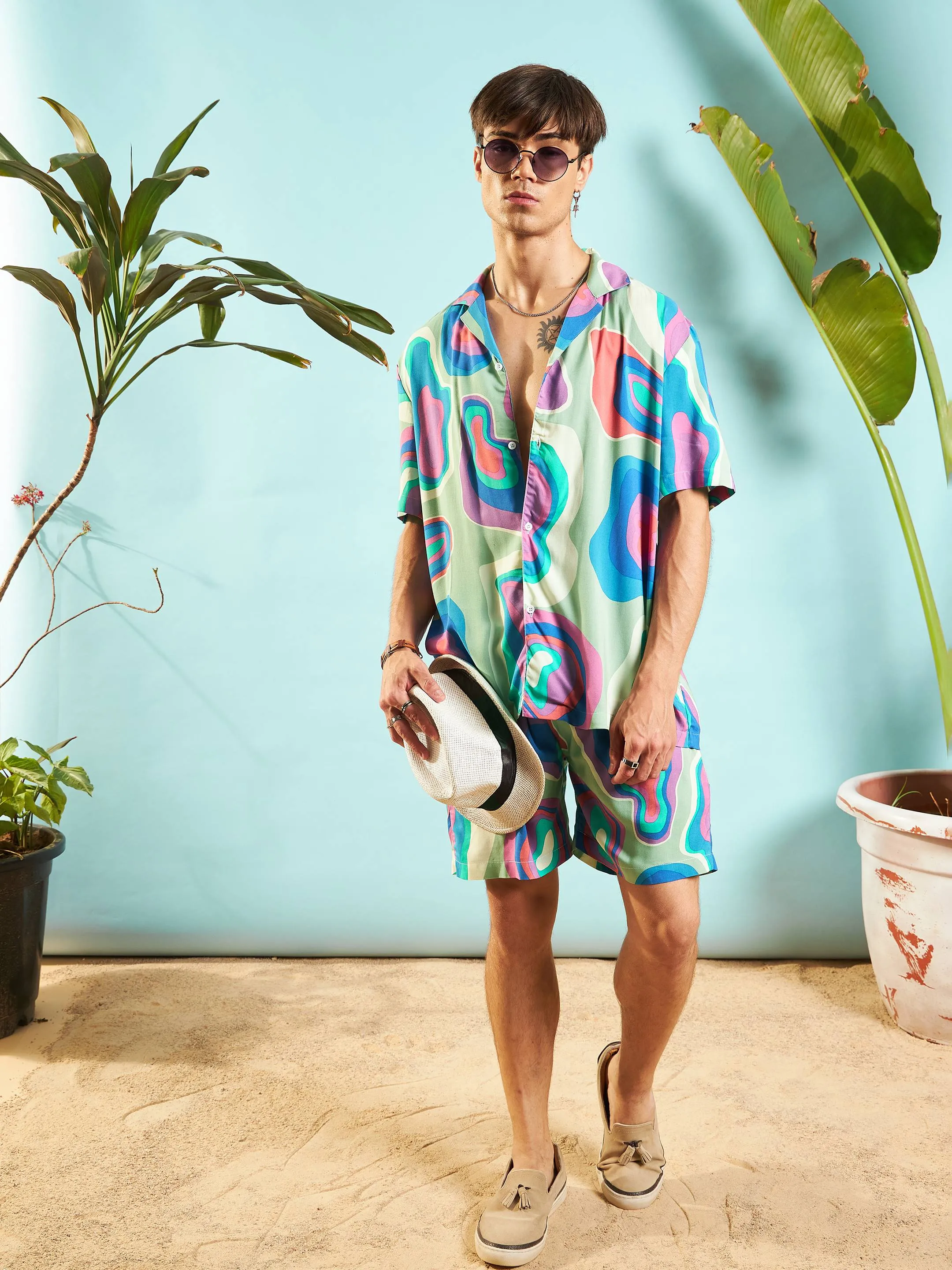 Men Grey & Blue Abstract Print Relax Fit Short