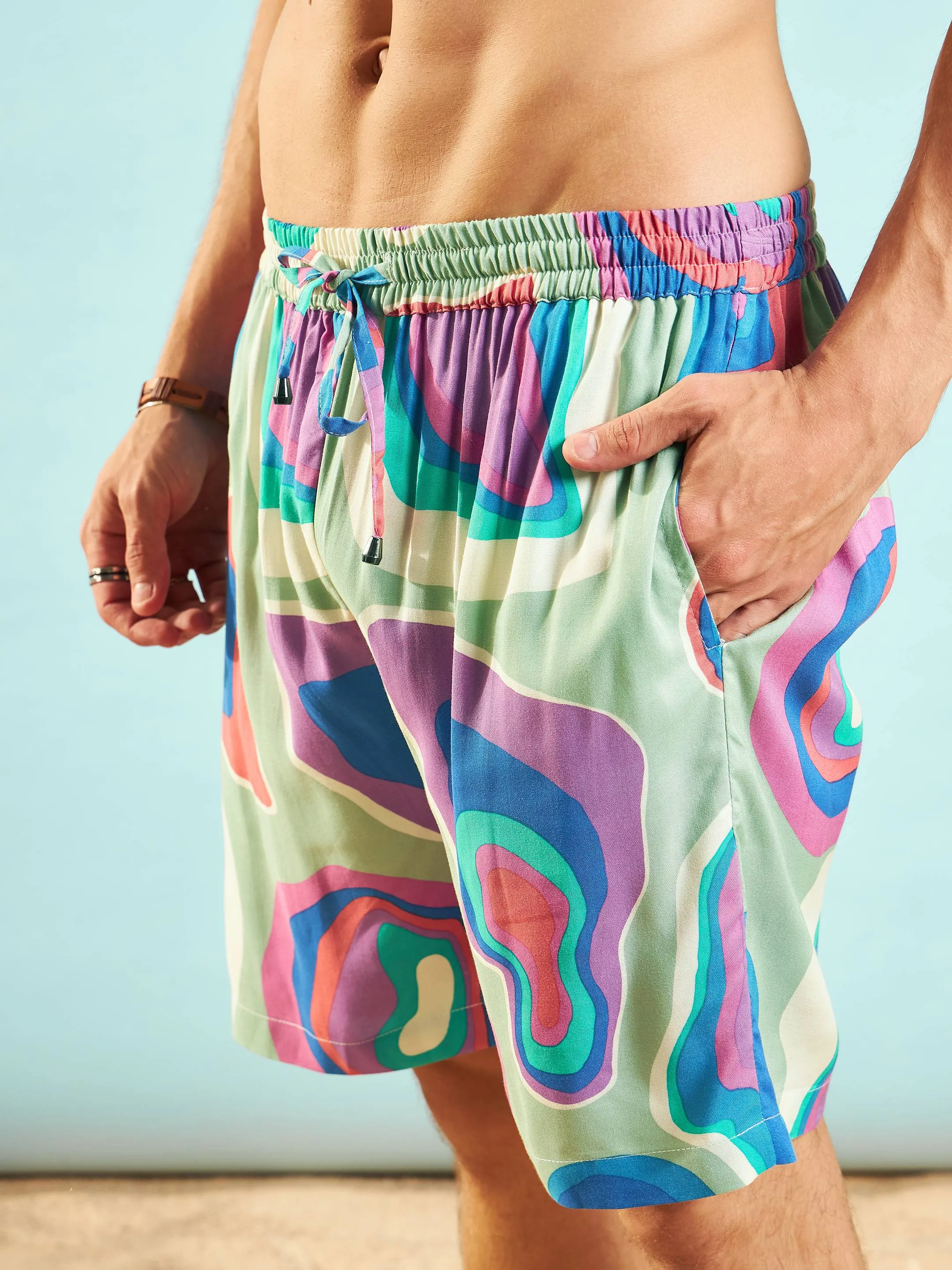 Men Grey & Blue Abstract Print Relax Fit Short